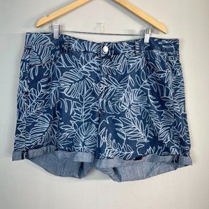 Lane Bryant Jean Shorts 20 Blue Floral Palm Leaf Cuffed Stretch Denim Womens New